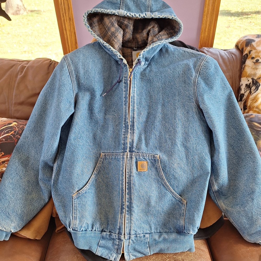 Vintage Carhartt Denim Blue Hooded Lined Jacket J139